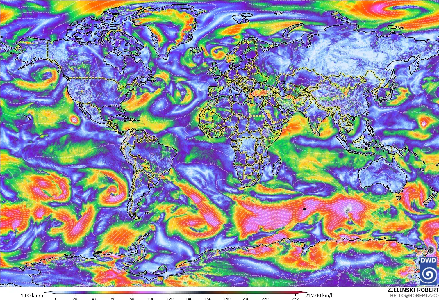 ICON modelo - Mundo, Ráfagas de Viento Máximas