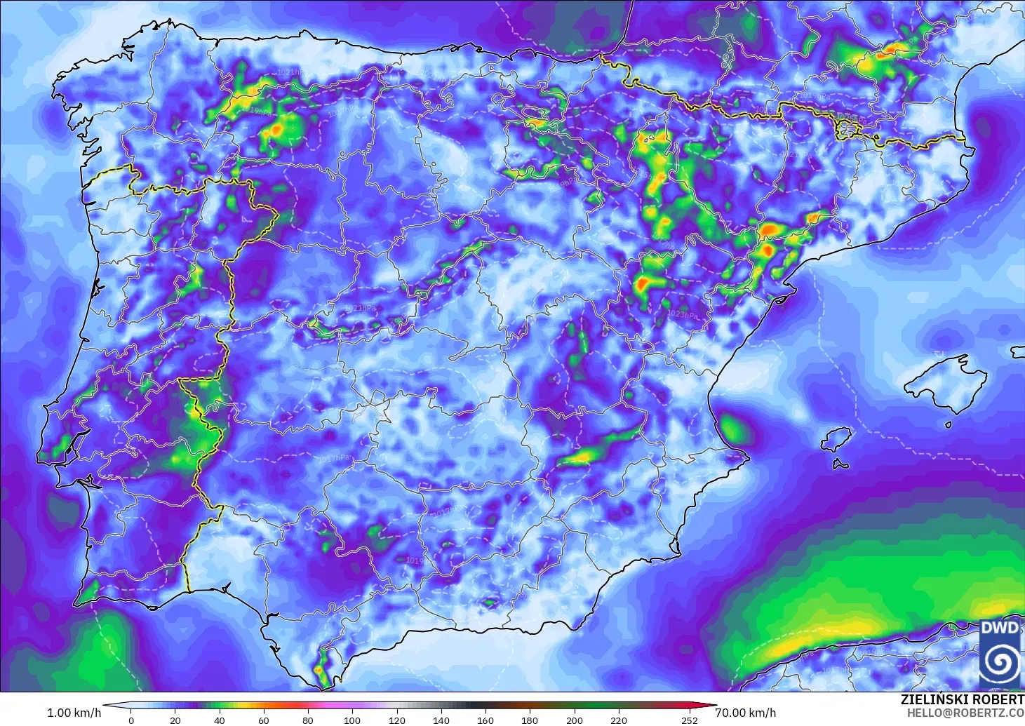 ICON modelo - España, Ráfagas de viento