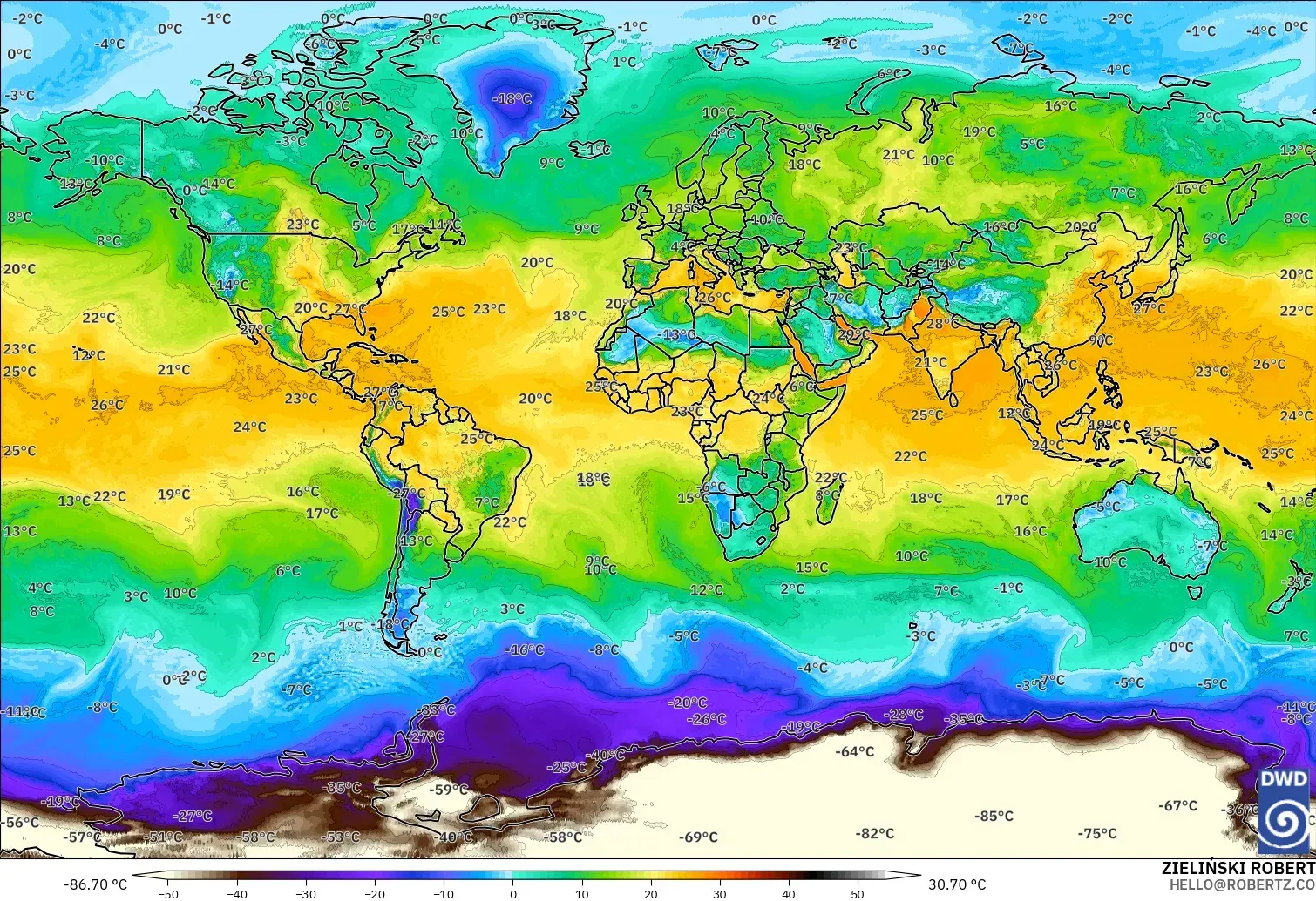 ICON modelo - Mundo, Punto de rocío a 2 m