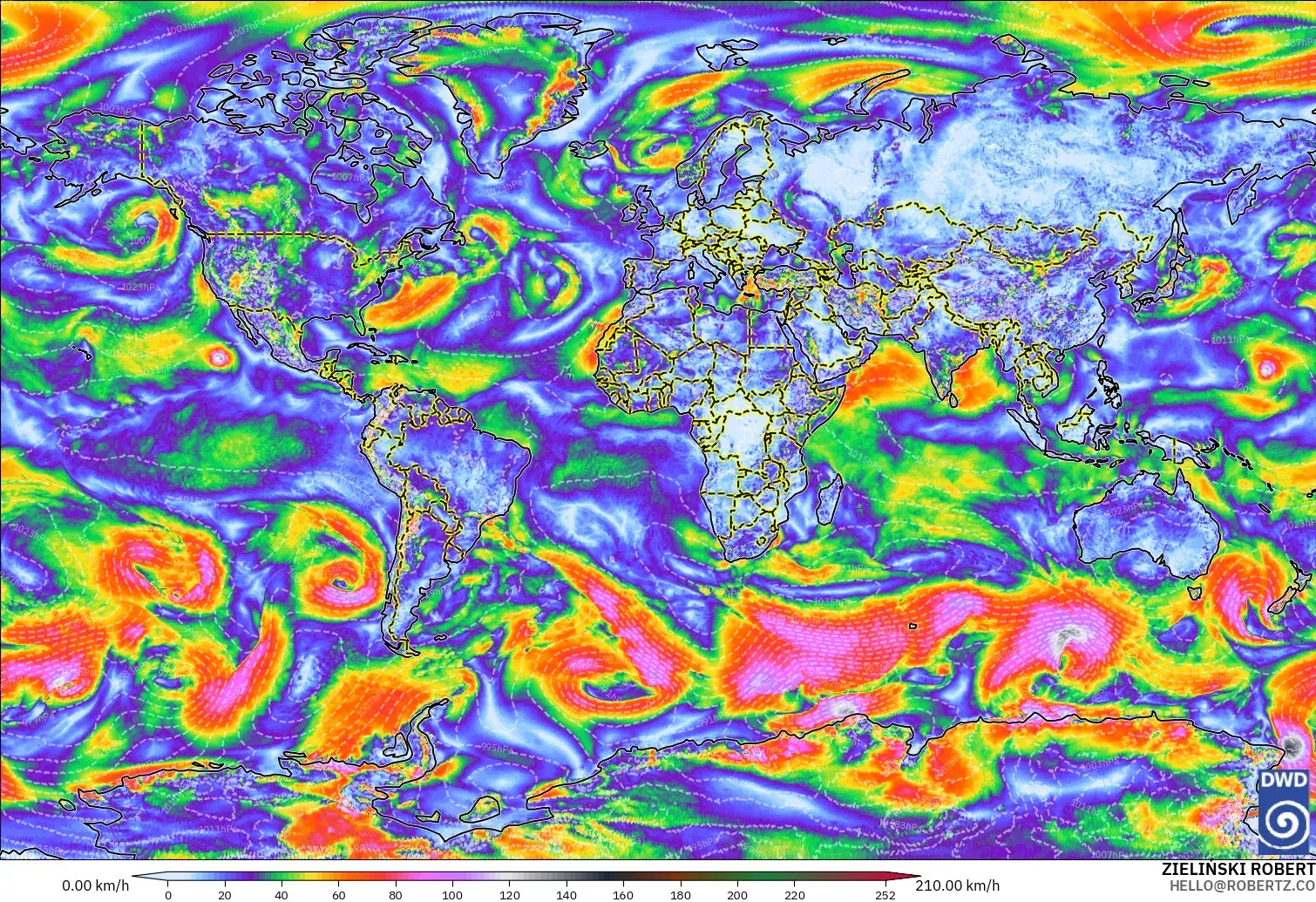 ICON modelo - Mundo, Ráfagas de viento