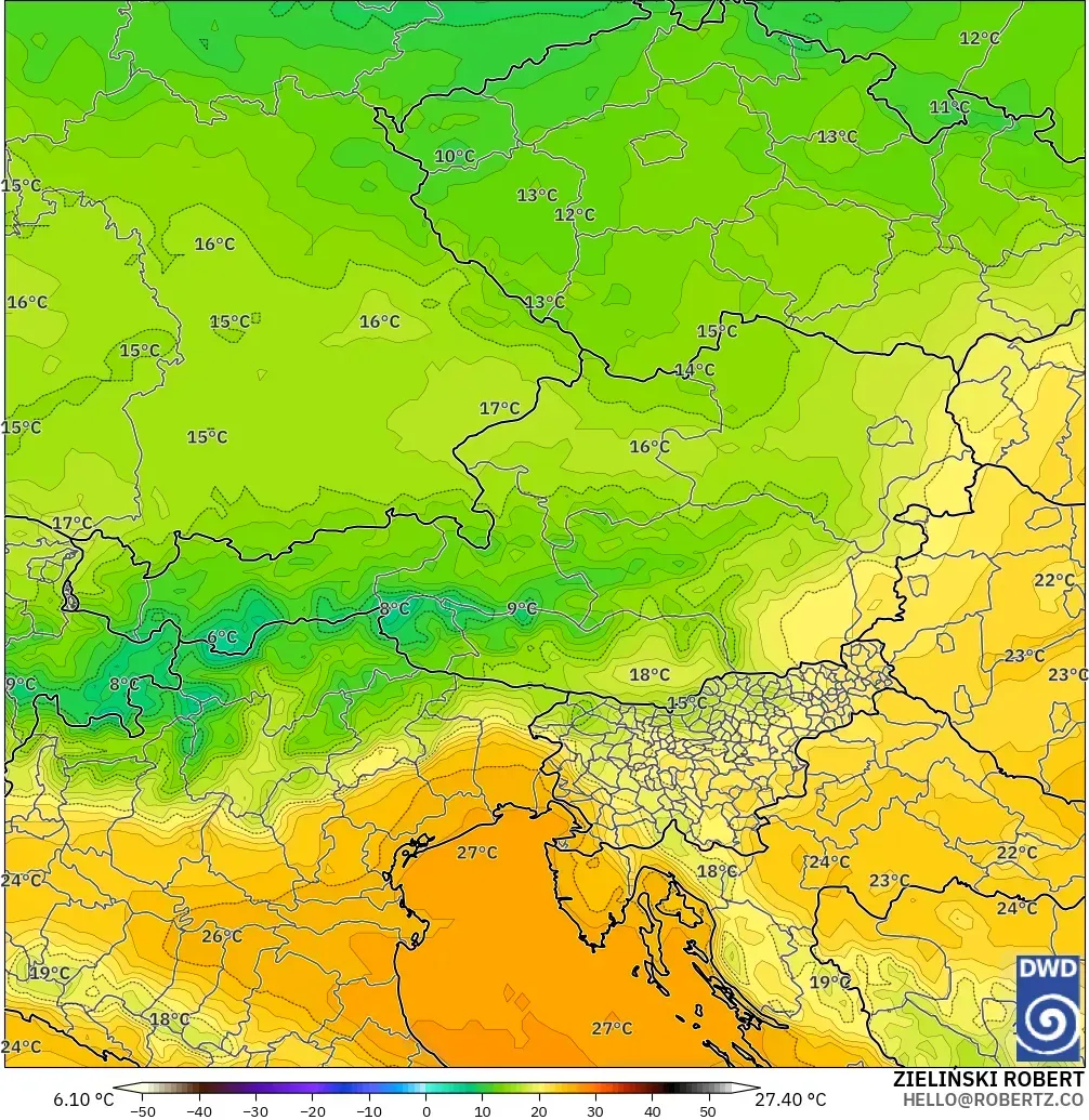 ICON modelo - Austria, Temperatura a 850 hPa