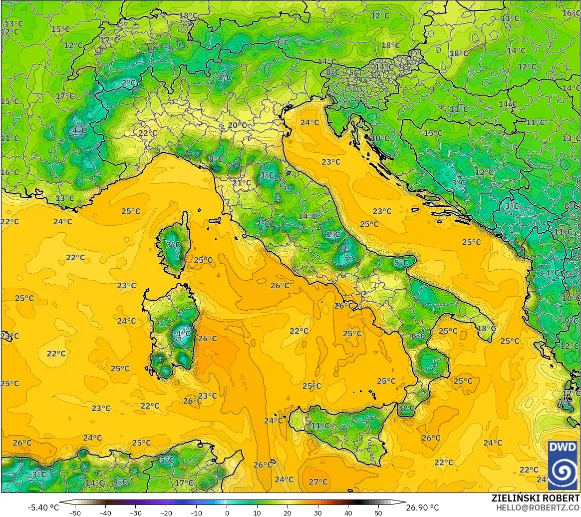 ICON modelo - Italia, Punto de rocío a 2 m