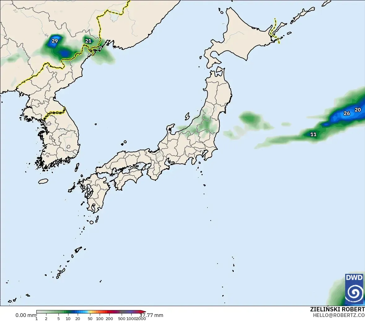 ICON modelo - Japón, Acumulación de precipitación