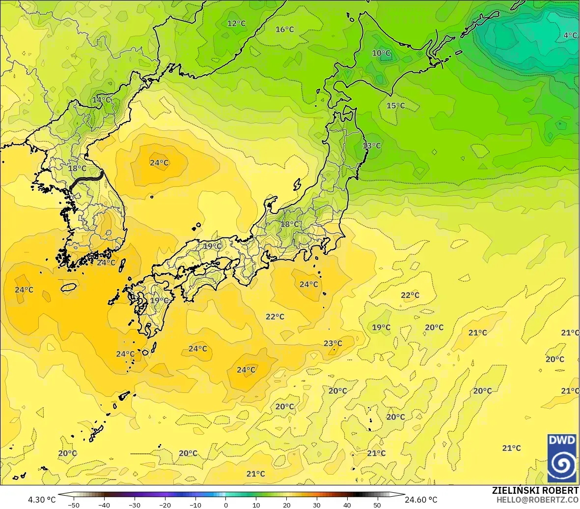 ICON modelo - Japón, Temperatura a 850 hPa