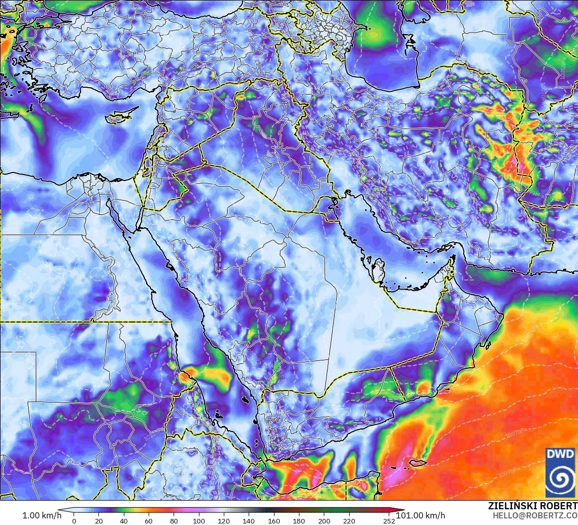 ICON modelo - Oriente Medio, Ráfagas de viento