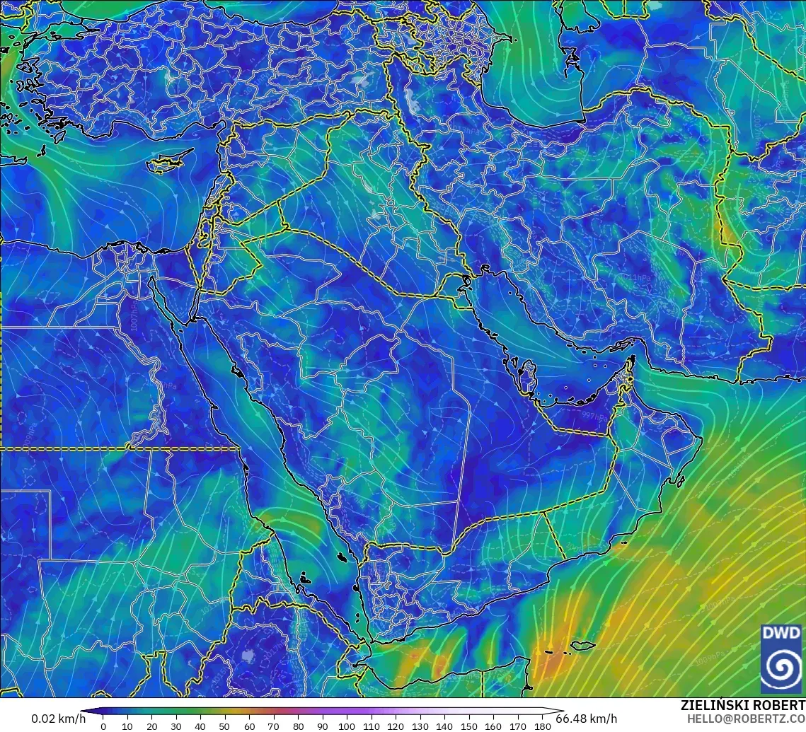 ICON modelo - Oriente Medio, Viento a 10 m