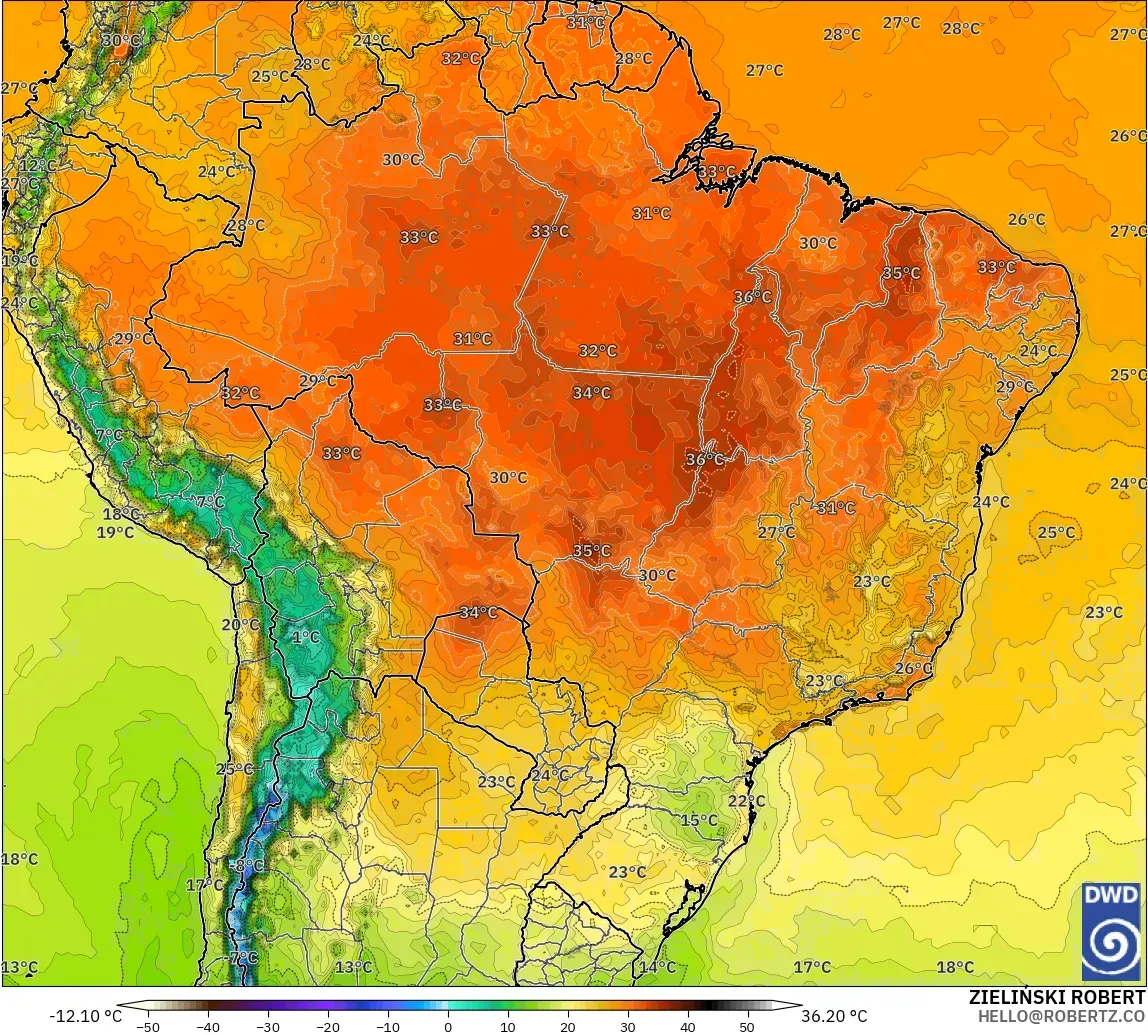 ICON modelo - Brasil, Temperatura a 2 m
