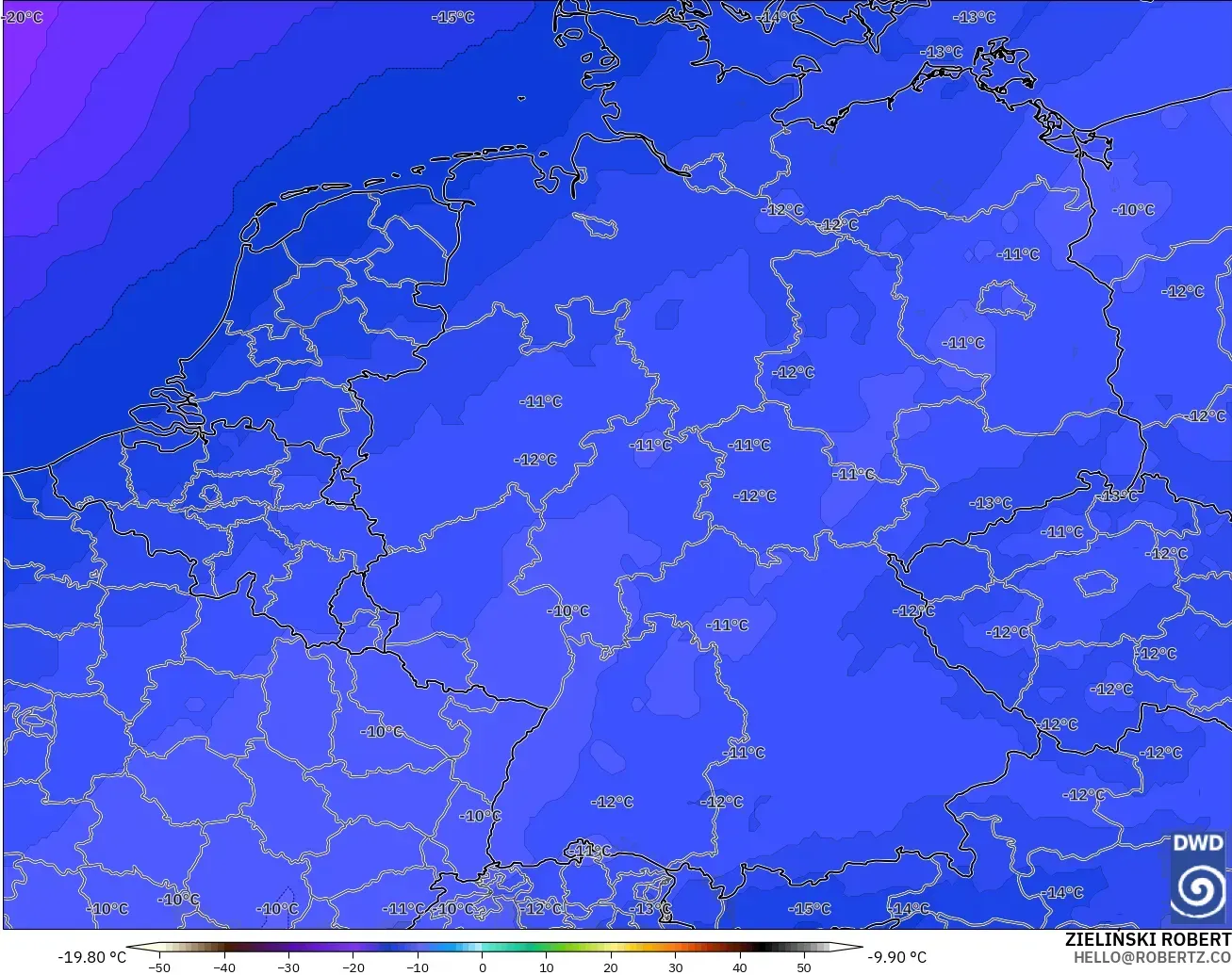 ICON modelo - Alemania, Temperatura a 500 hPa