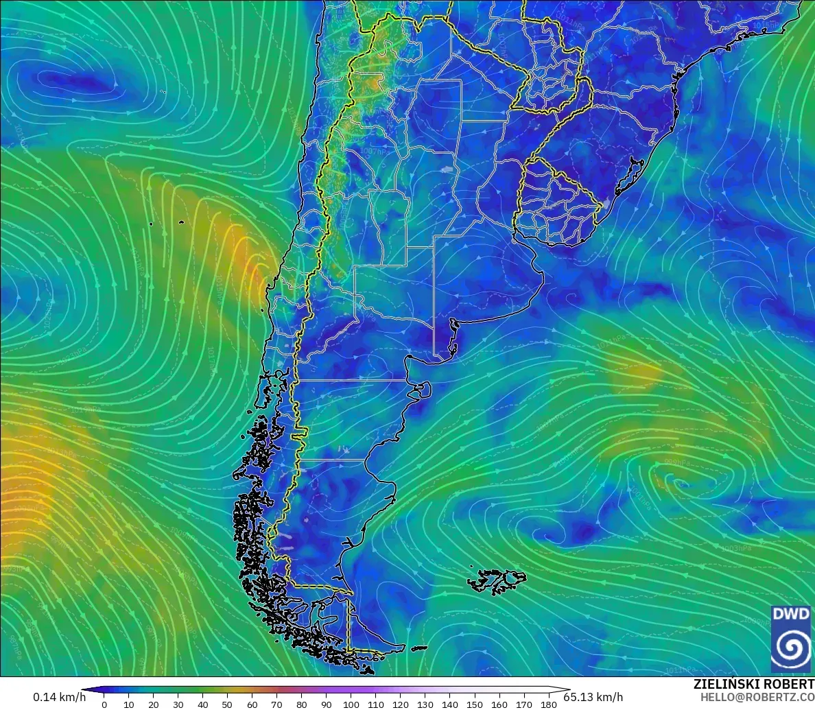 ICON modelo - Argentina, Viento a 10 m