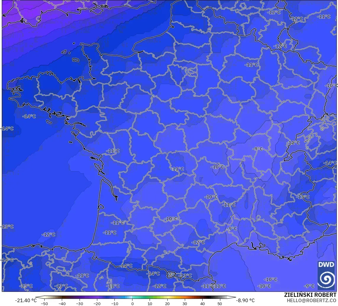 ICON modelo - Francia, Temperatura a 500 hPa