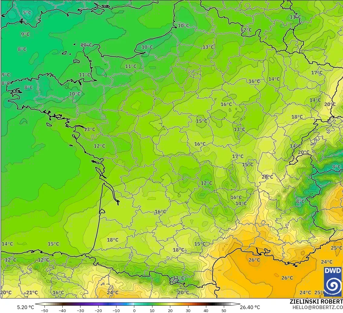 ICON modelo - Francia, Temperatura a 850 hPa