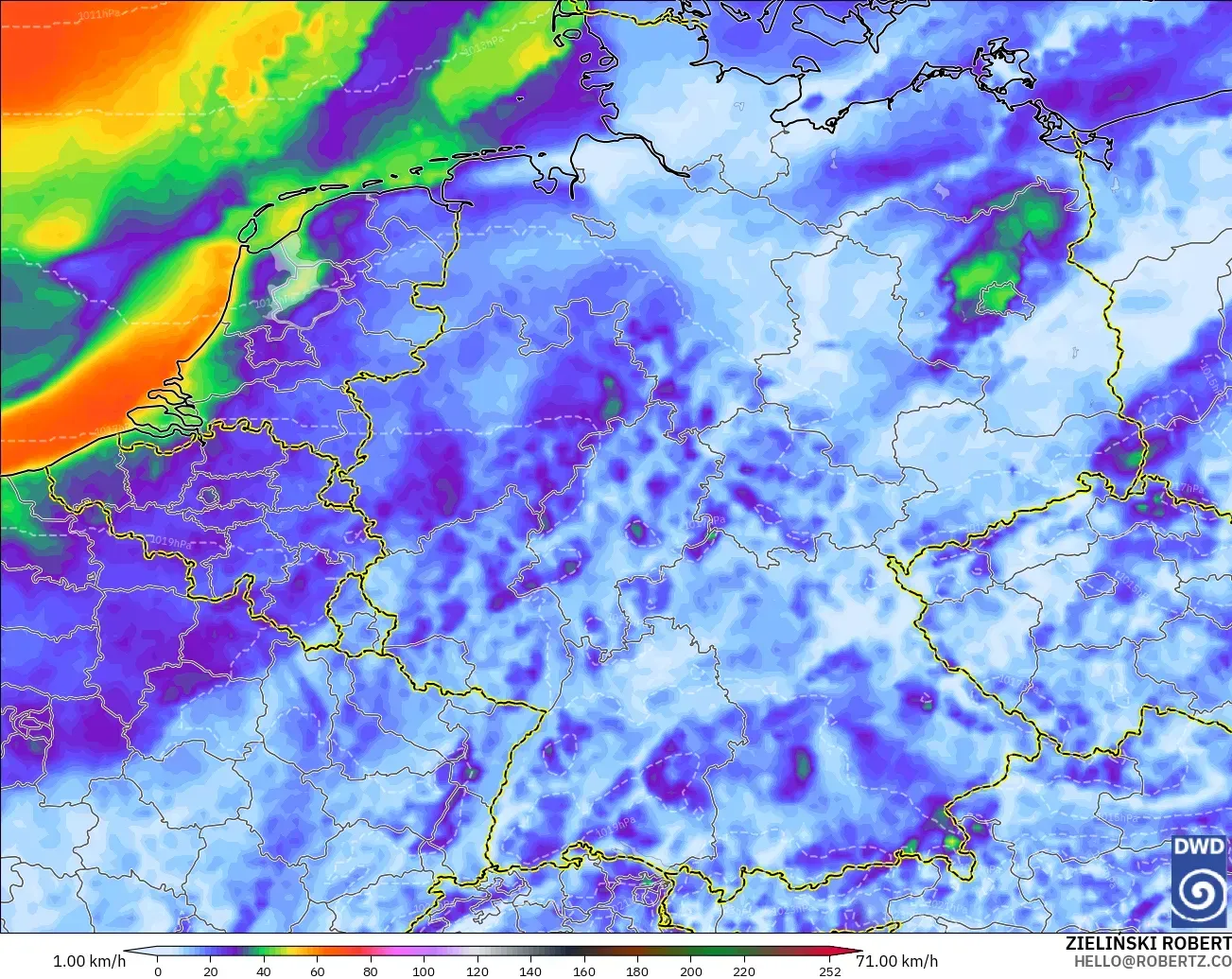 ICON modelo - Alemania, Ráfagas de viento
