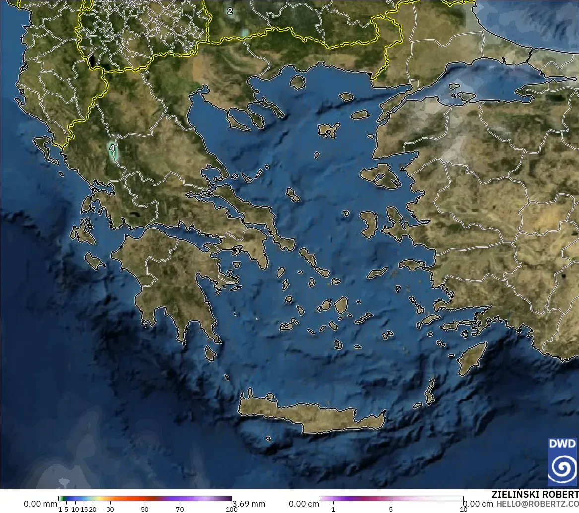 ICON modelo - Grecia, Precipitación, nubes y presión