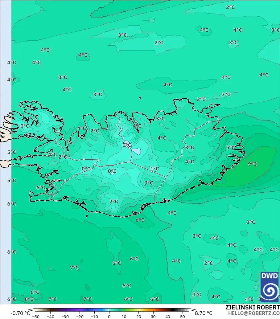 ICON modelo - Islandia, Temperatura a 850 hPa