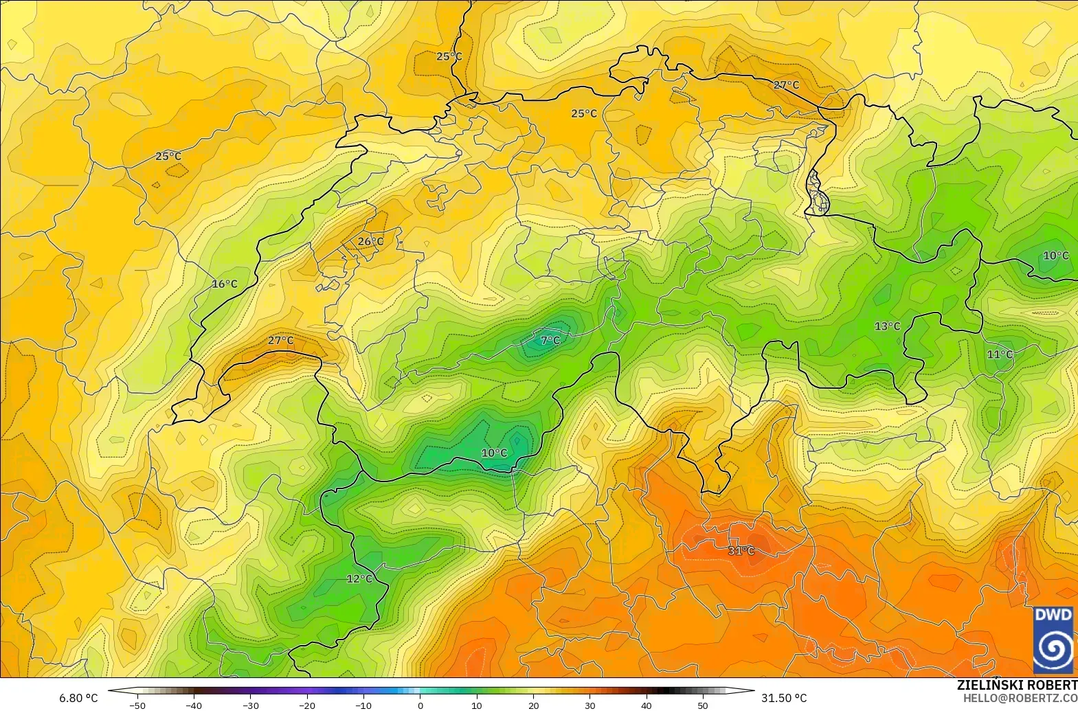ICON modelo - Suiza, Temperatura a 2 m