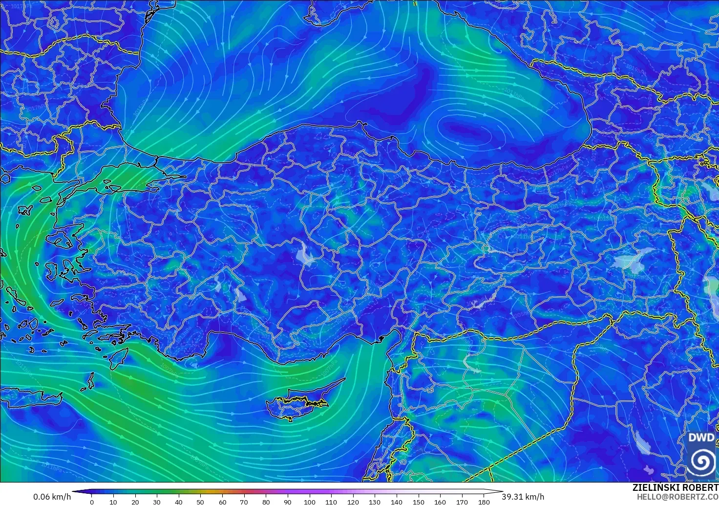 ICON modelo - Turquía, Viento a 10 m