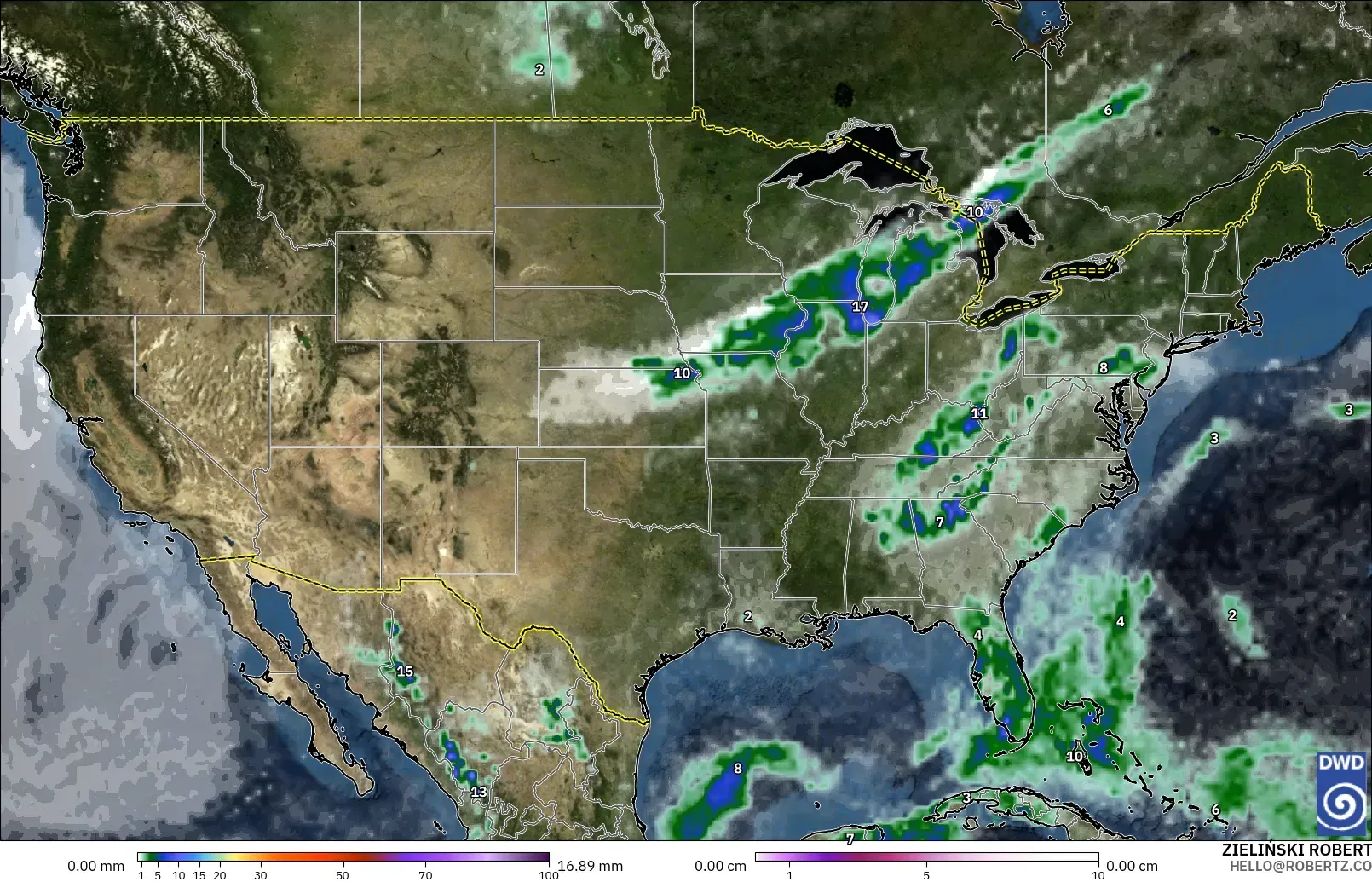 ICON modelo - Estados Unidos, Precipitación, nubes y presión