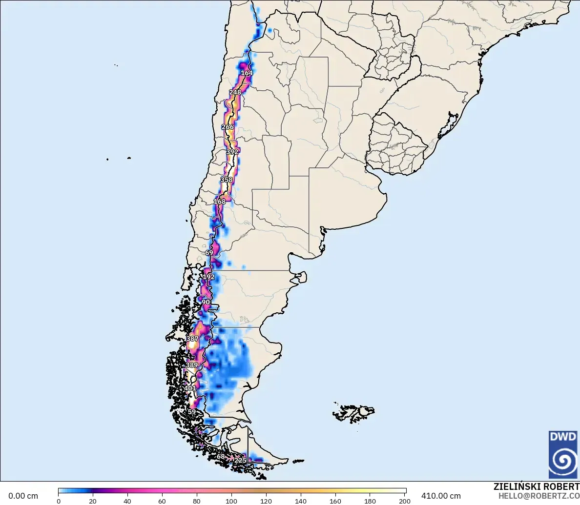 ICON modelo - Argentina, Profundidad de nieve