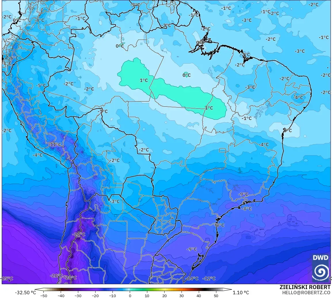 ICON modelo - Brasil, Temperatura a 500 hPa
