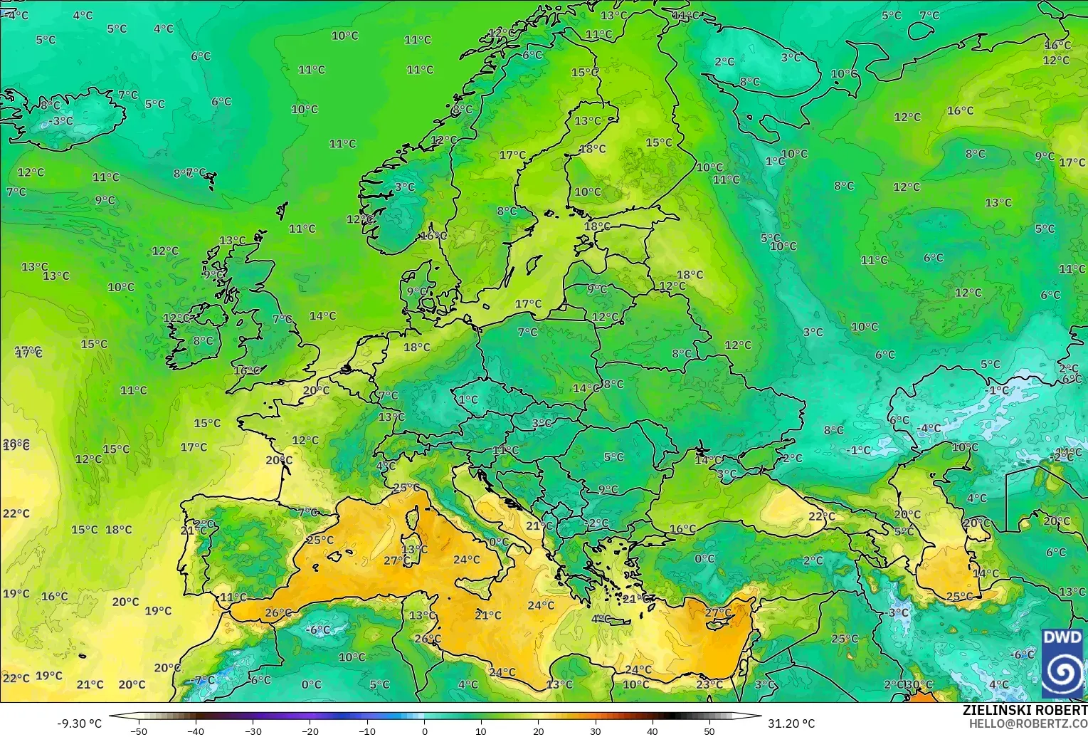 ICON modelo - Europa, Punto de rocío a 2 m