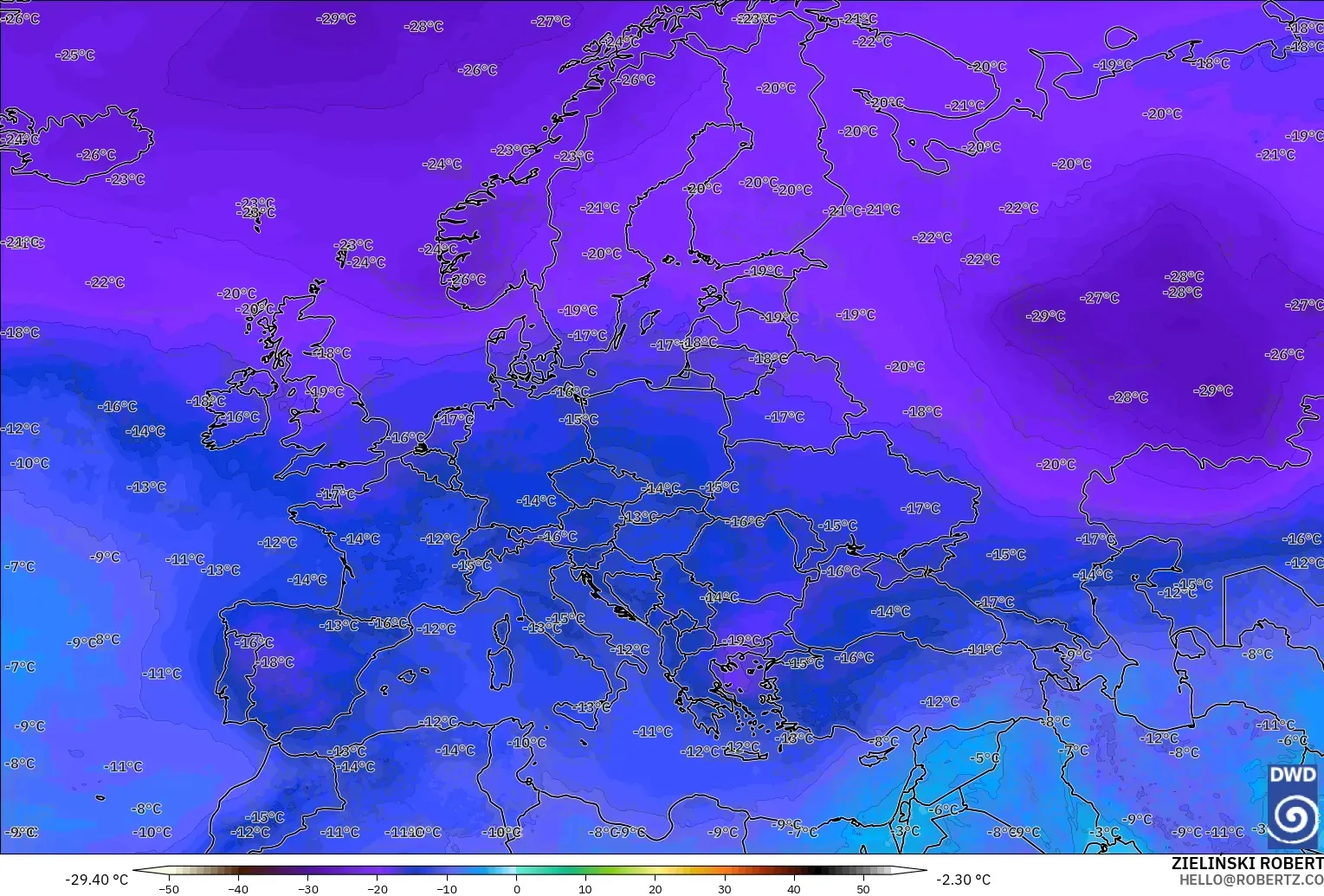 ICON modelo - Europa, Temperatura a 500 hPa