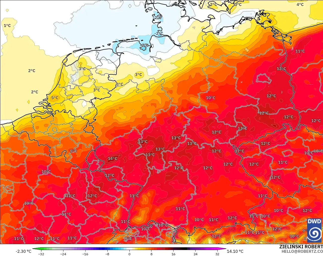 ICON modelo - Alemania, Anomalía de temperatura a 2 m