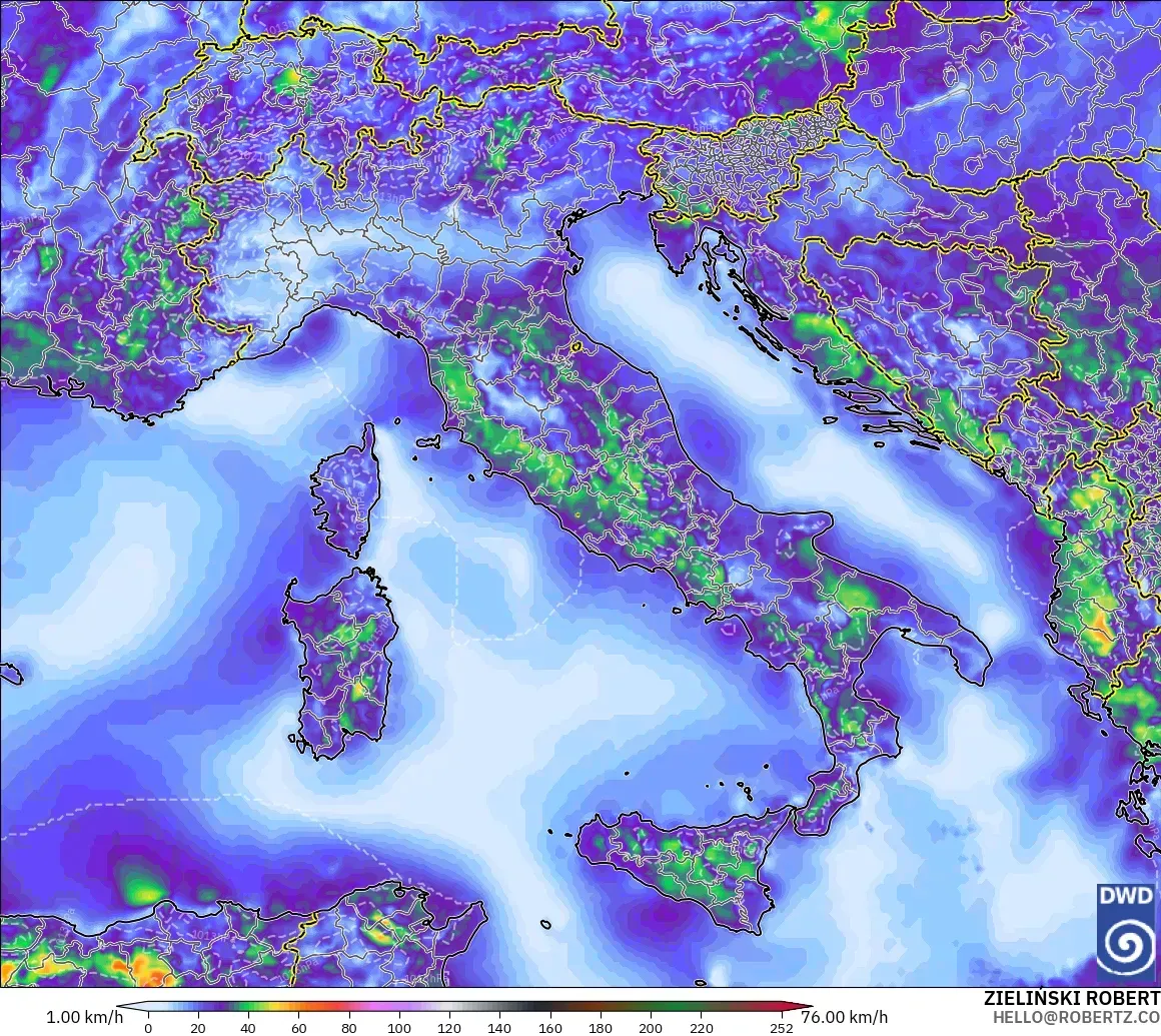 ICON modelo - Italia, Ráfagas de viento