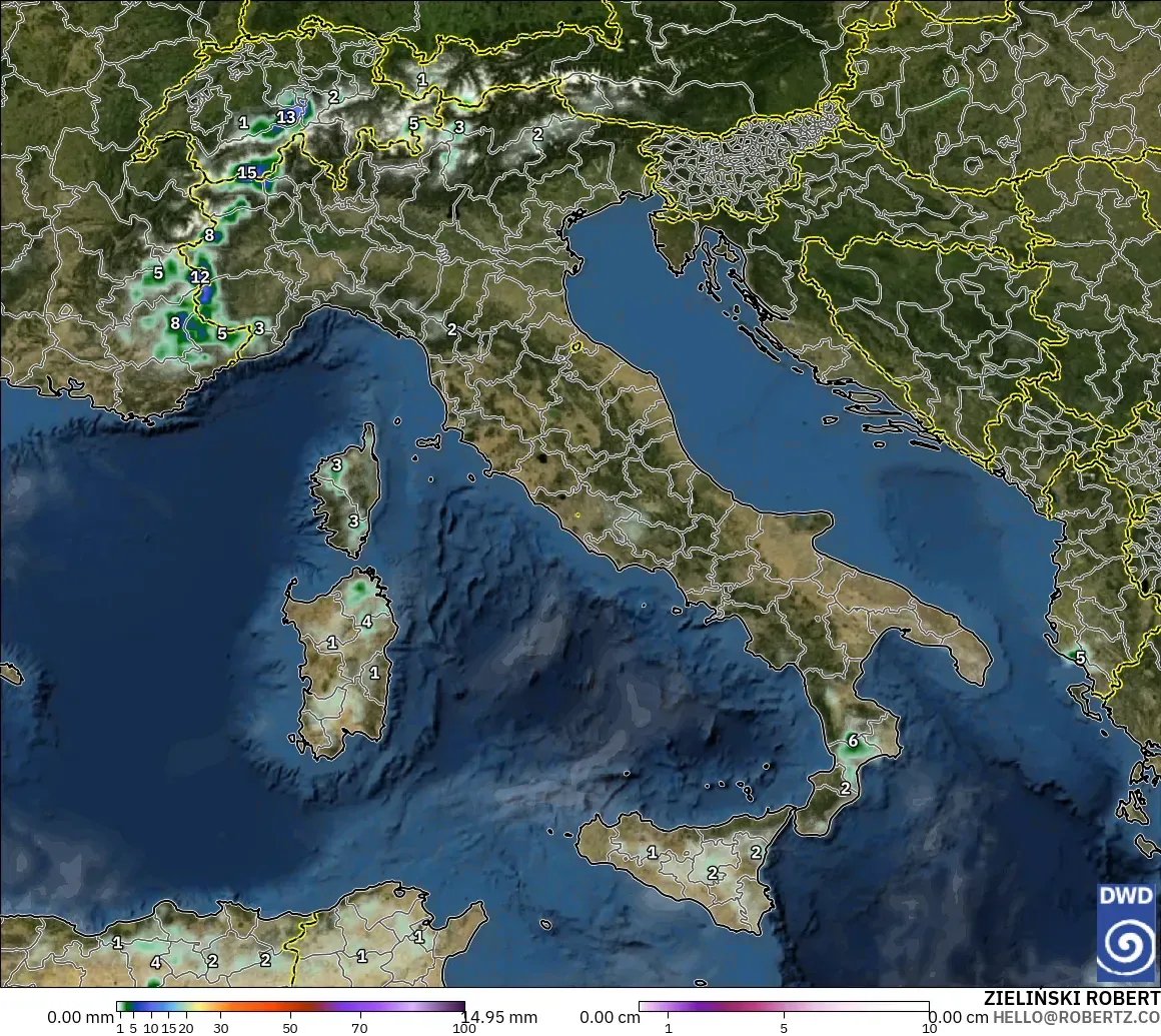 ICON modelo - Italia, Precipitación, nubes y presión
