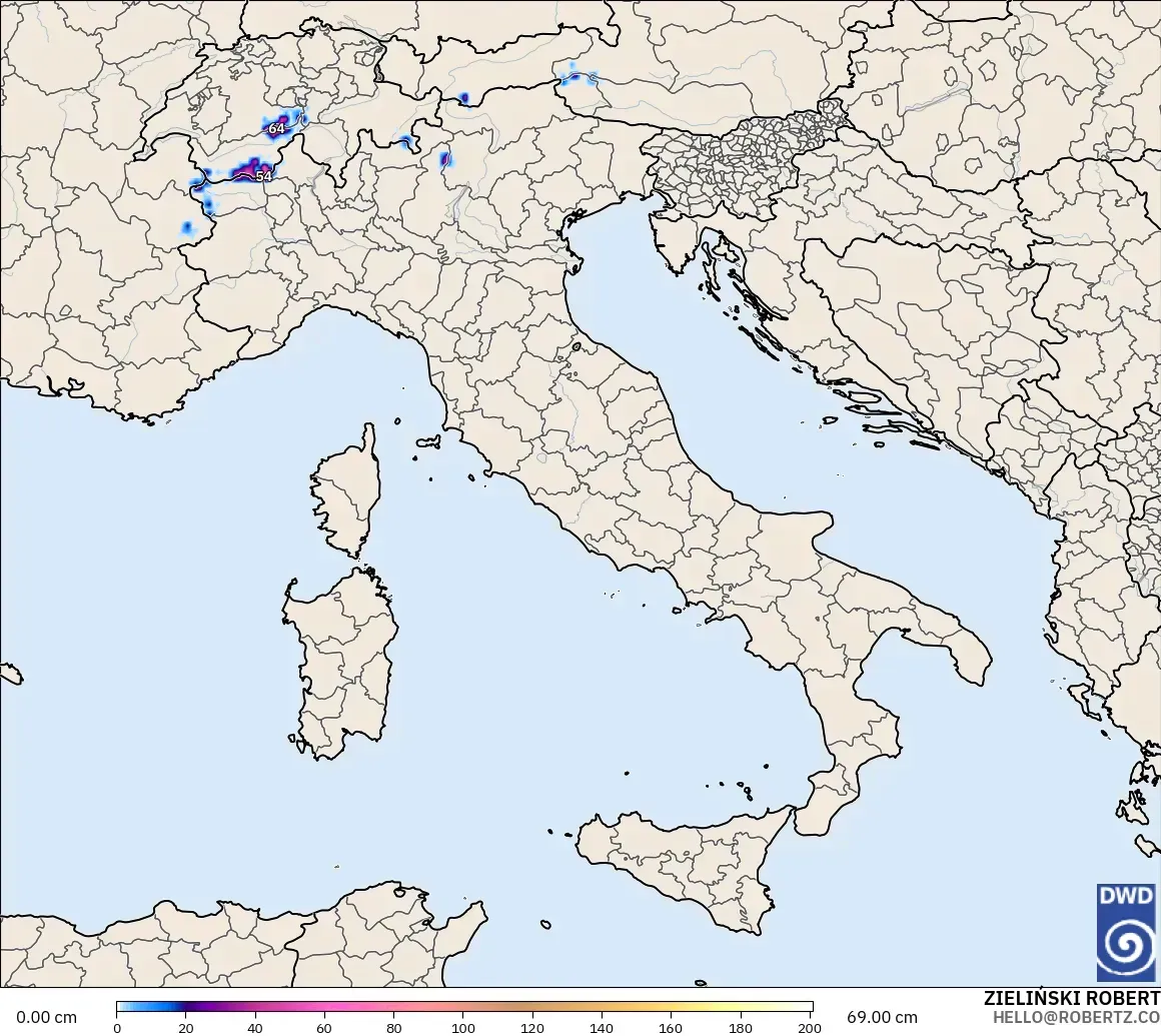 ICON modelo - Italia, Profundidad de nieve