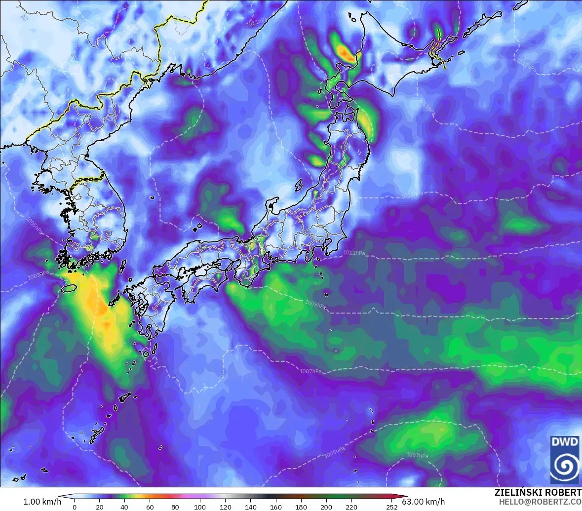 ICON modelo - Japón, Ráfagas de Viento Máximas