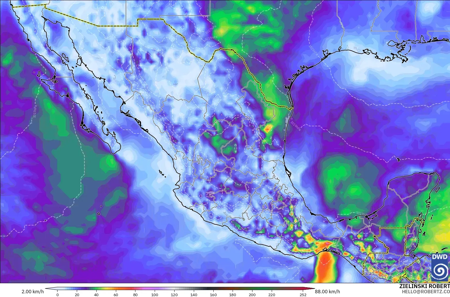 ICON modelo - México, Ráfagas de viento