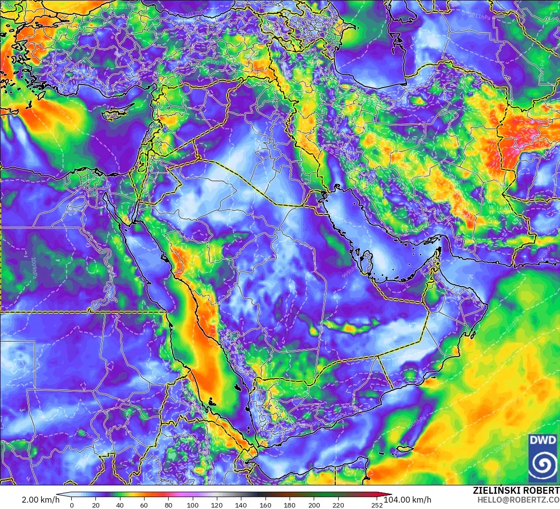 ICON modelo - Oriente Medio, Ráfagas de Viento Máximas