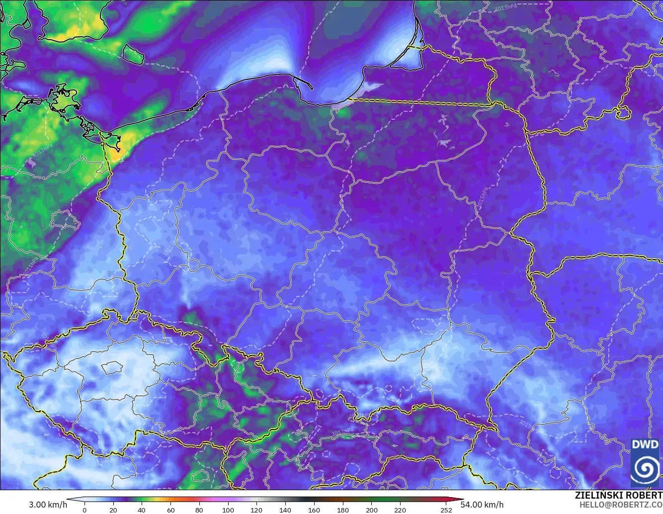 ICON modelo - Polonia, Ráfagas de Viento Máximas