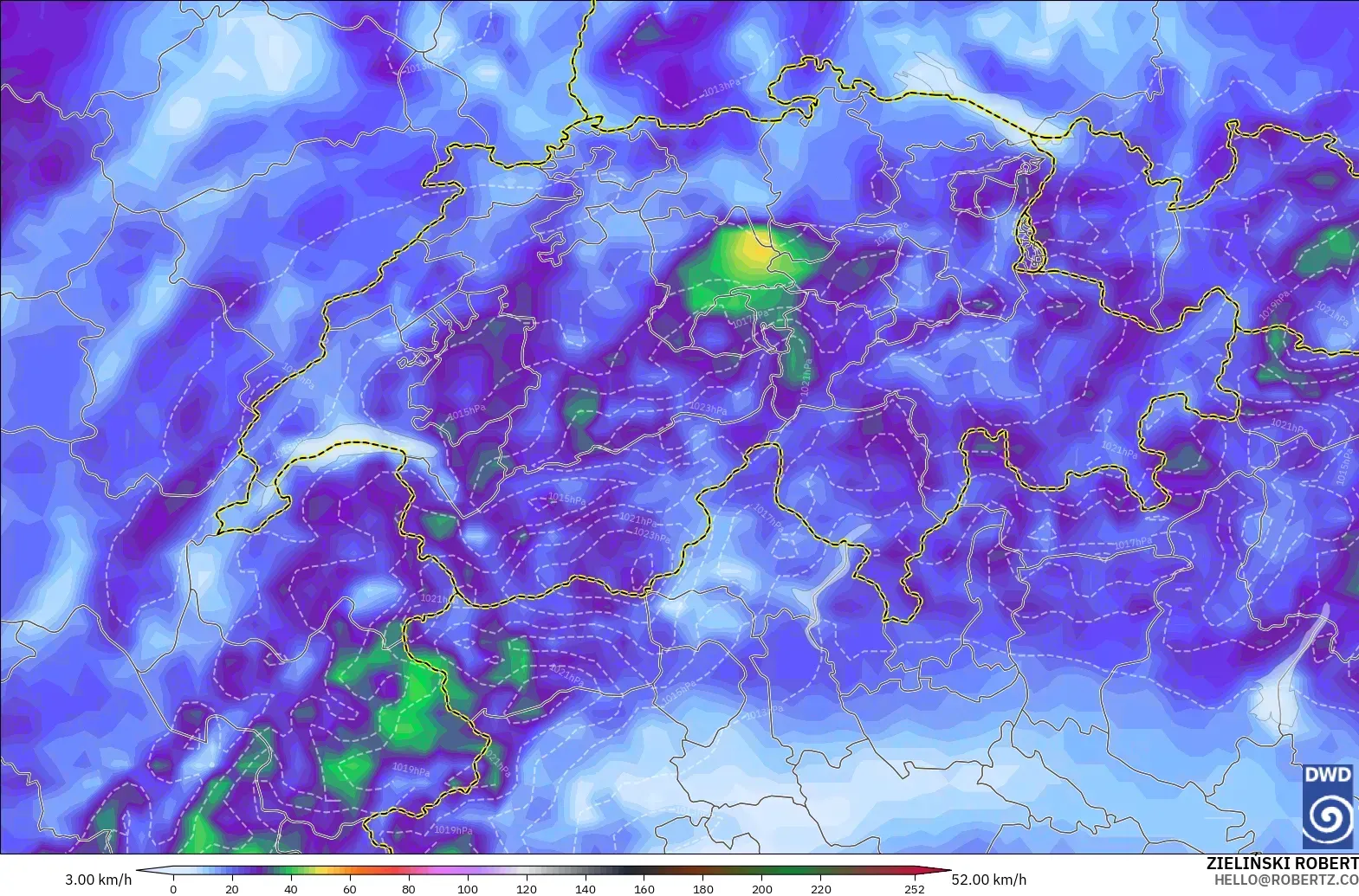 ICON modelo - Suiza, Ráfagas de viento