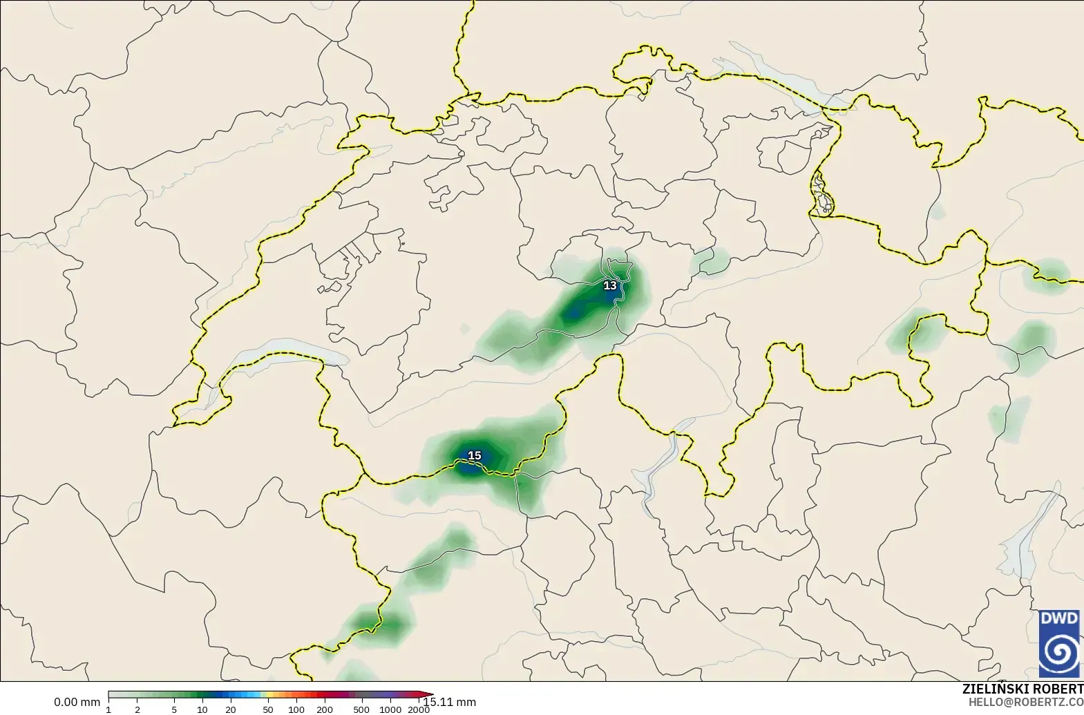 ICON modelo - Suiza, Acumulación de precipitación