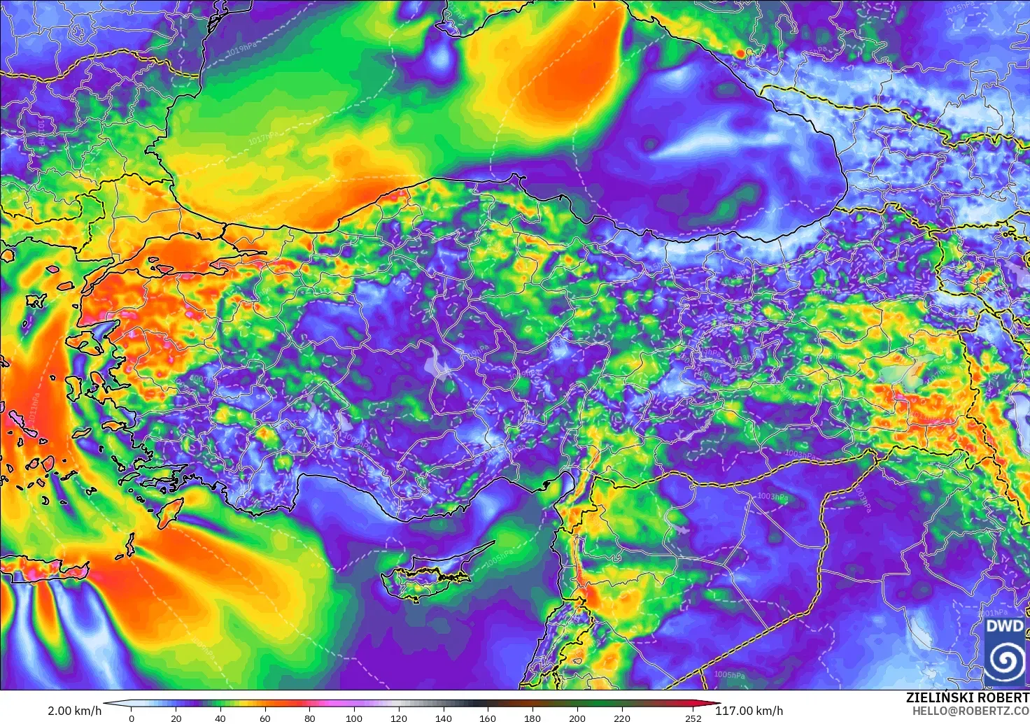 ICON modelo - Turquía, Ráfagas de Viento Máximas