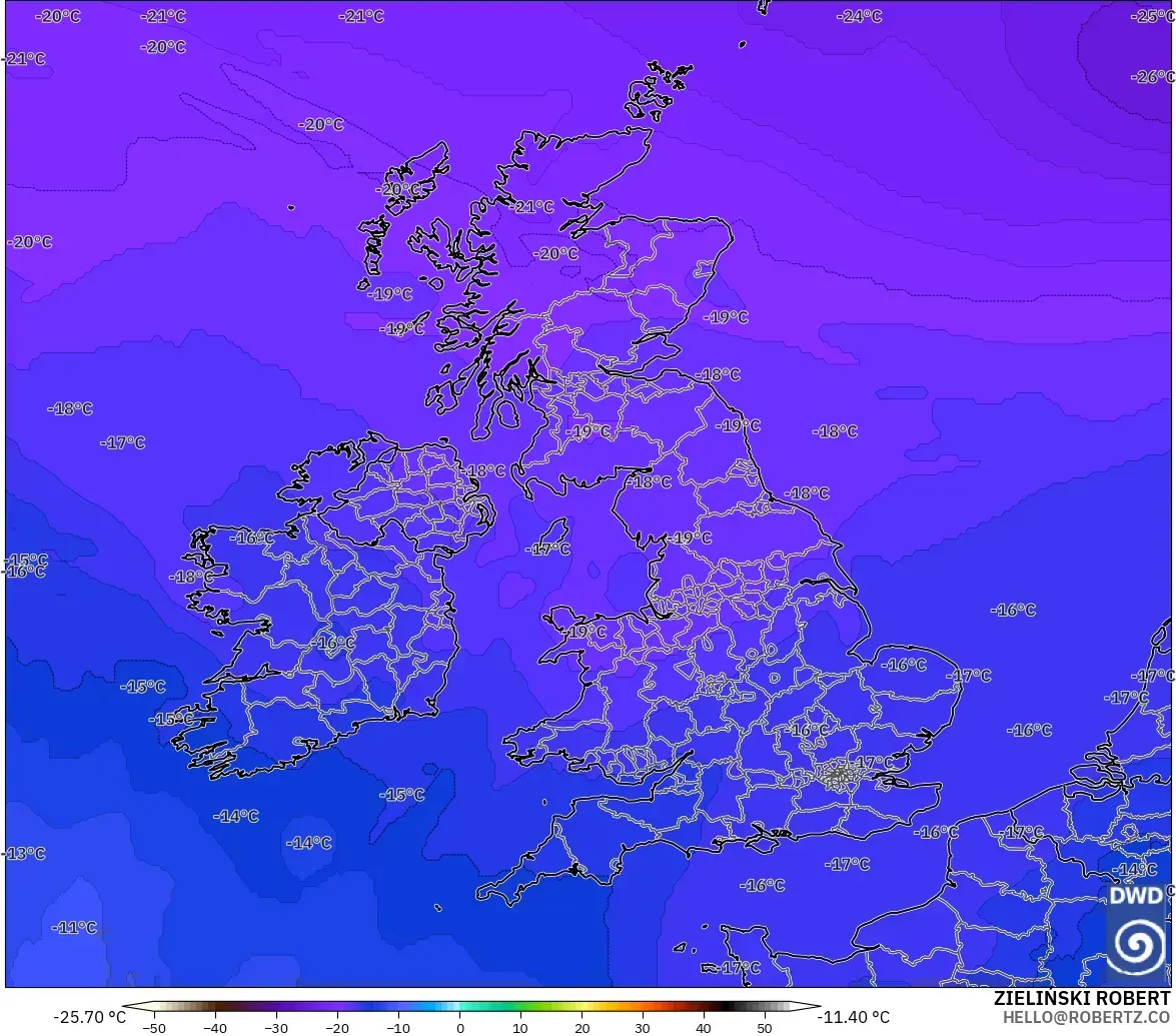 ICON modelo - Reino Unido, Temperatura a 500 hPa