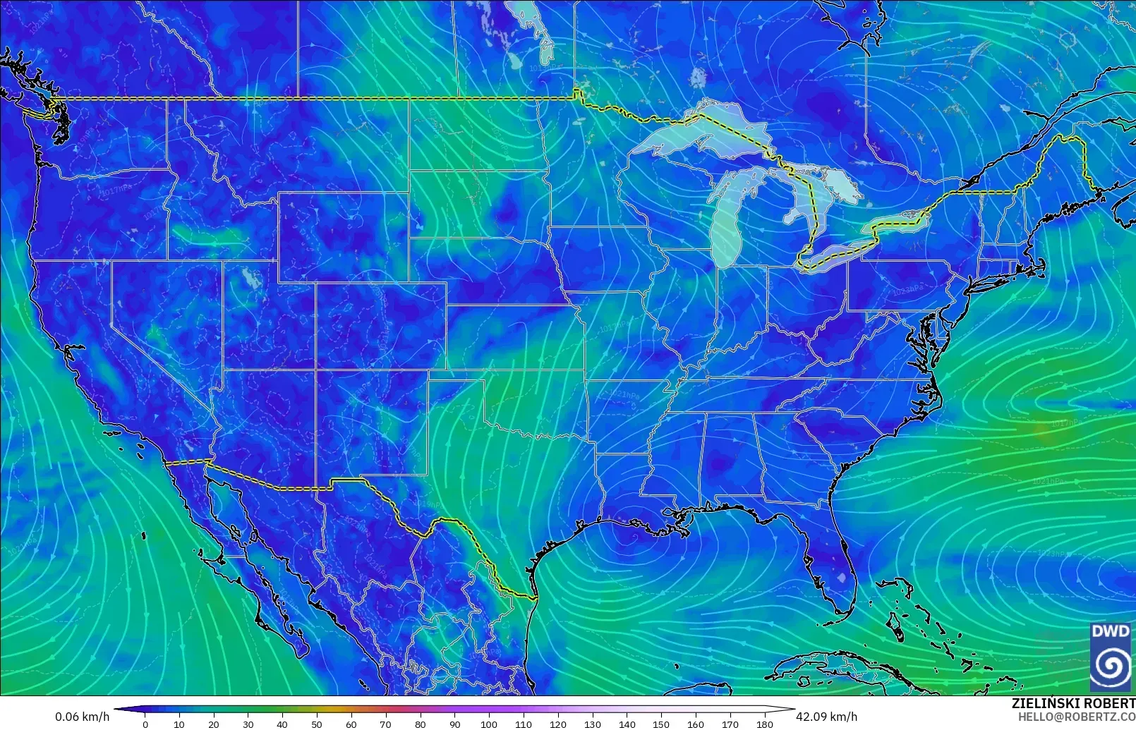 ICON modelo - Estados Unidos, Viento a 10 m