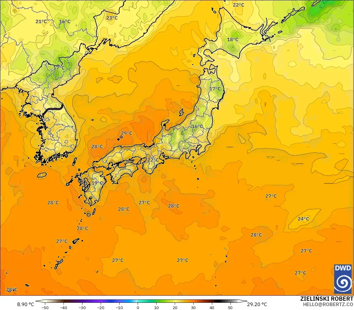 ICON modelo - Japón, Temperatura a 2 m