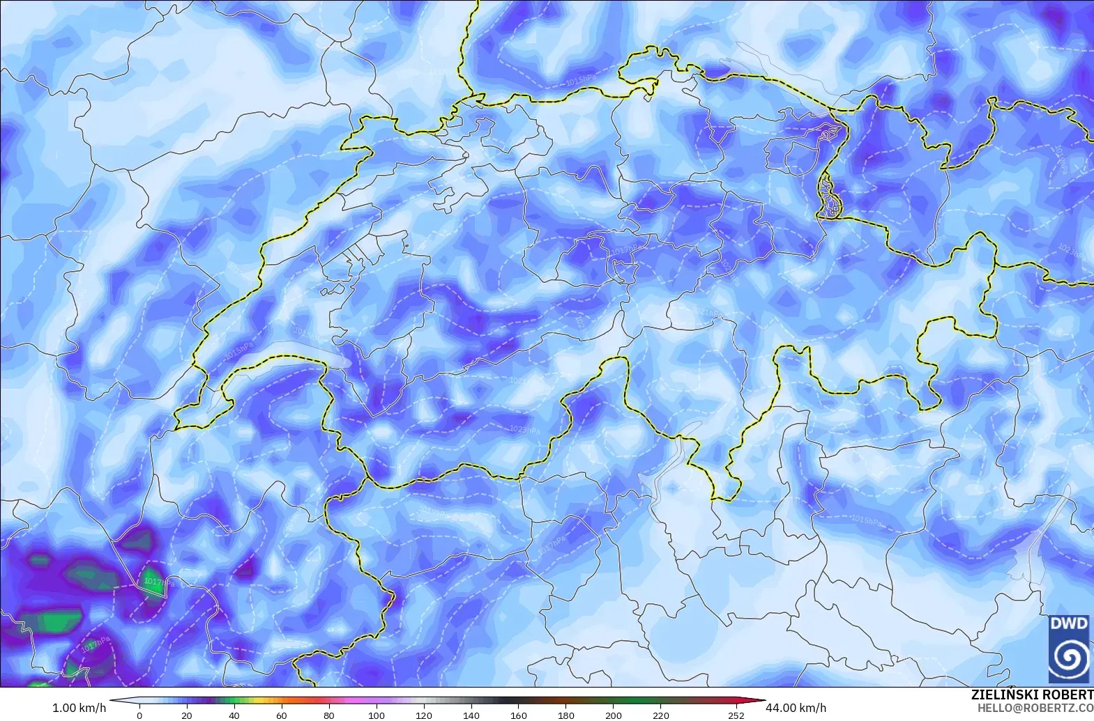 ICON modelo - Suiza, Ráfagas de viento