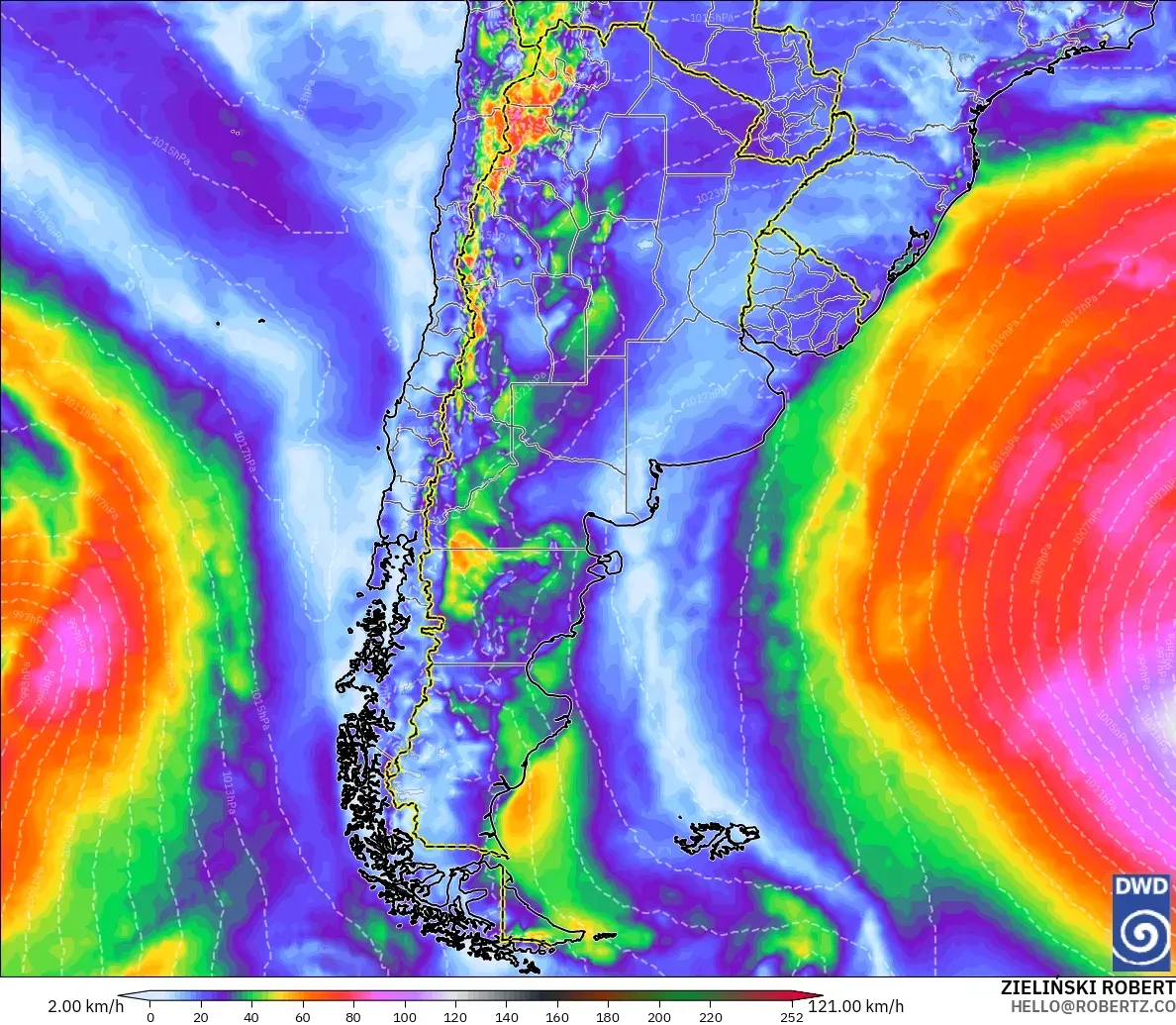 ICON modelo - Argentina, Ráfagas de Viento Máximas