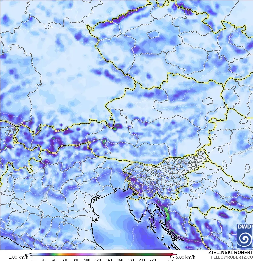 ICON modelo - Austria, Ráfagas de Viento Máximas