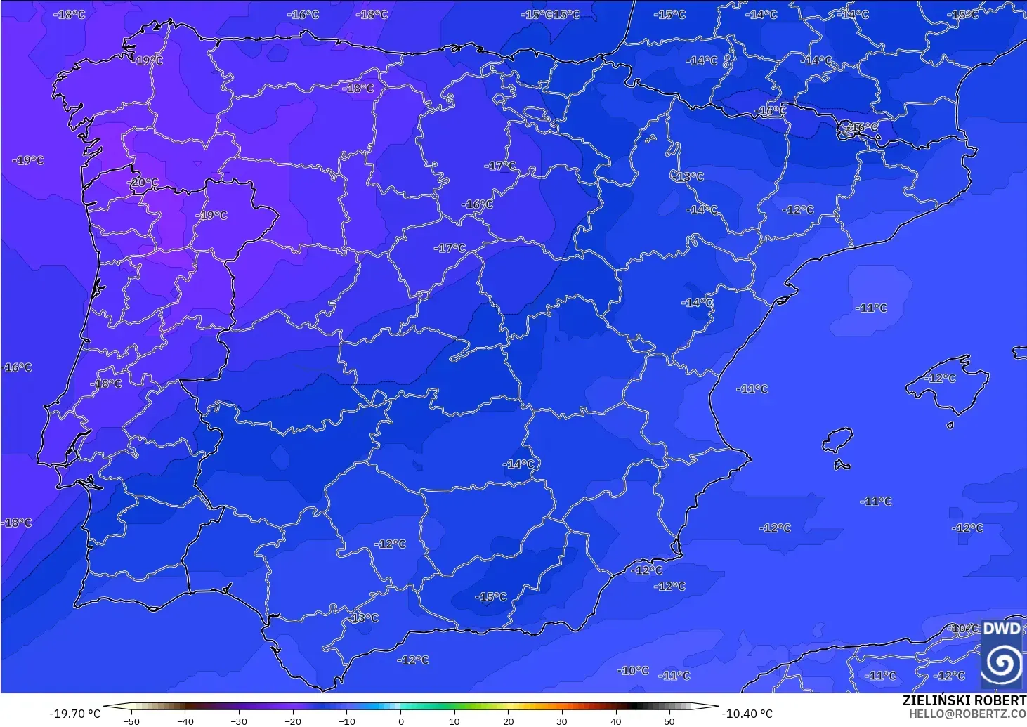 ICON modelo - España, Temperatura a 500 hPa