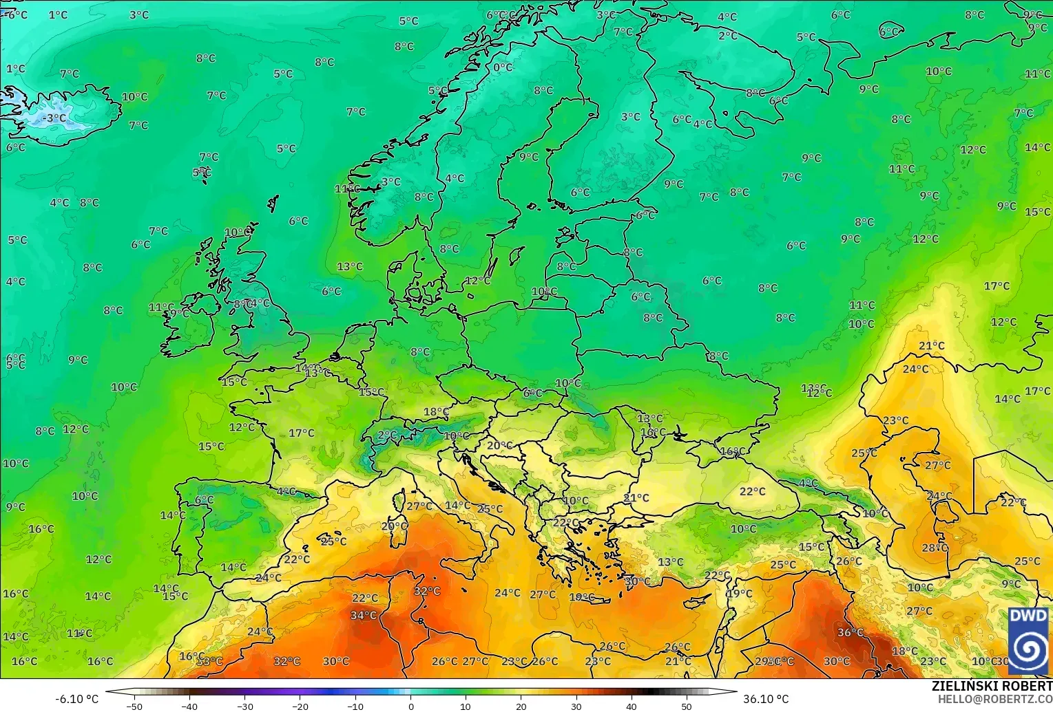 ICON modelo - Europa, Temperatura a 850 hPa