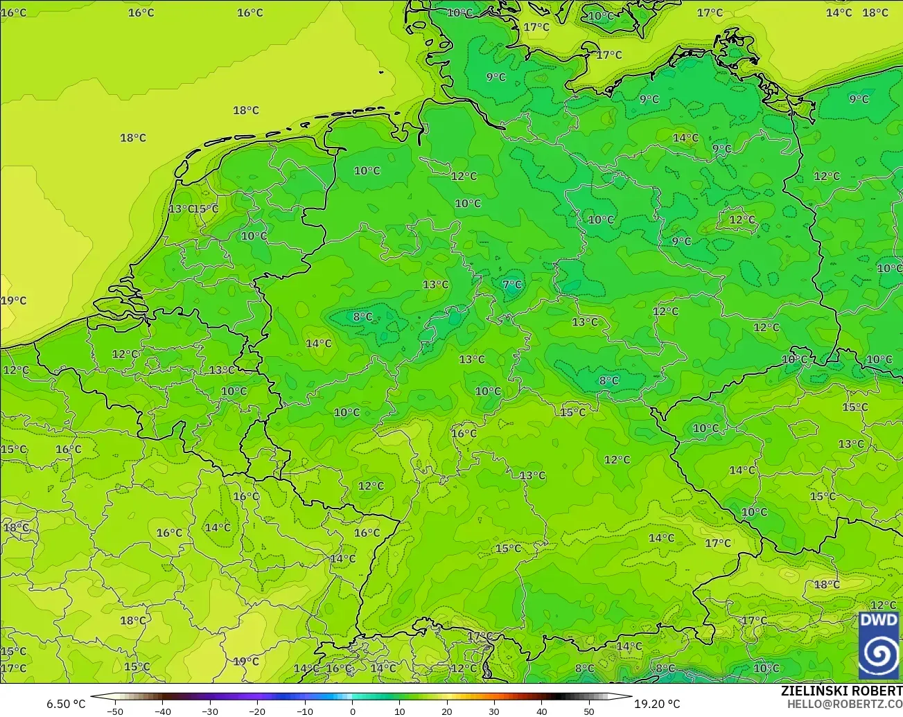ICON modelo - Alemania, Temperatura a 2 m