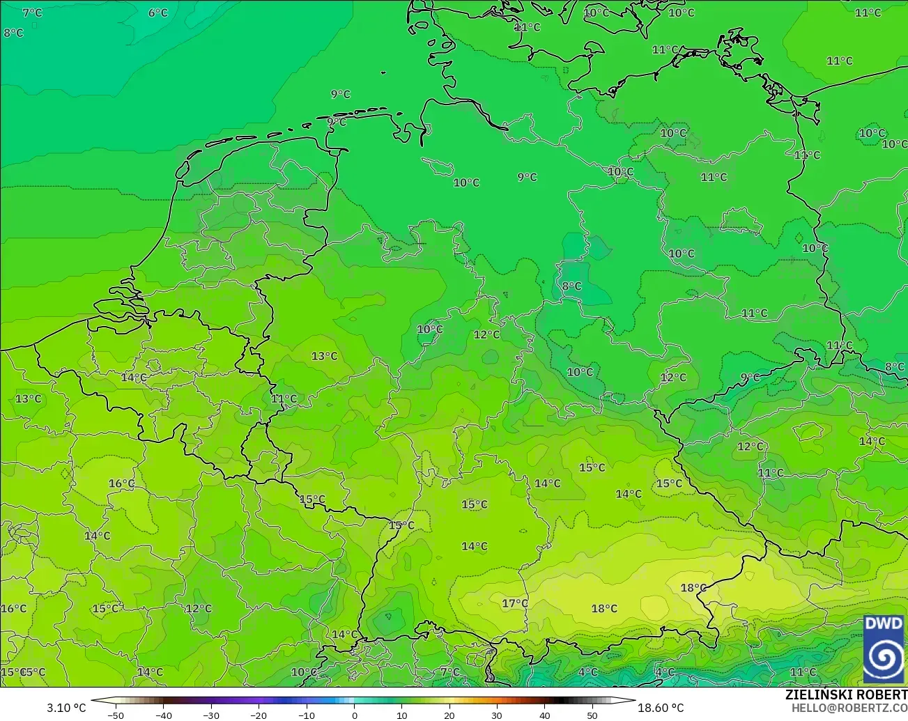 ICON modelo - Alemania, Temperatura a 850 hPa