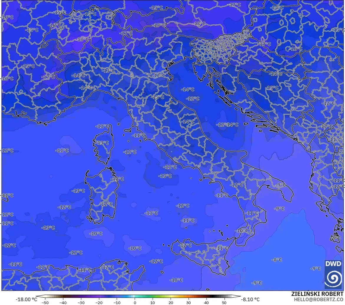 ICON modelo - Italia, Temperatura a 500 hPa