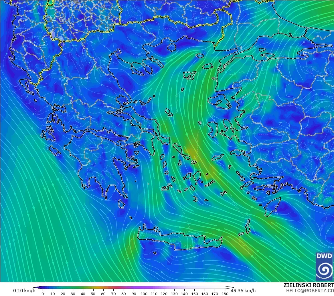 ICON modelo - Grecia, Viento a 10 m