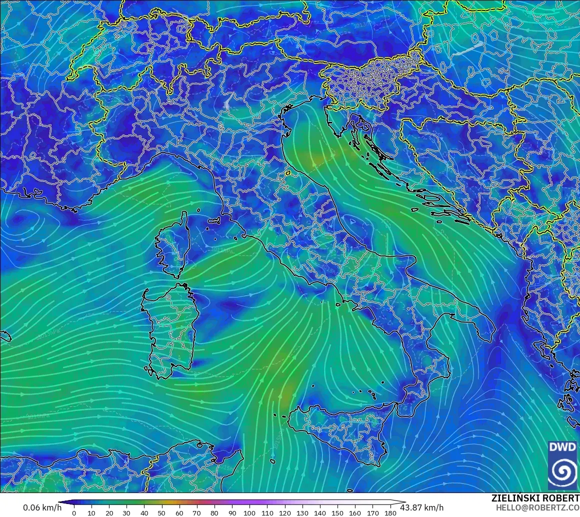 ICON modelo - Italia, Viento a 10 m