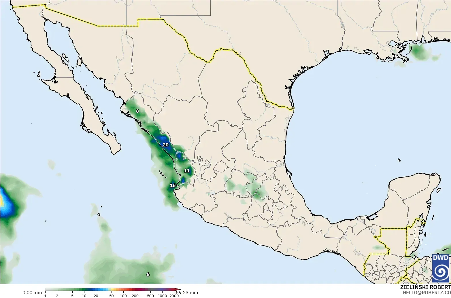 ICON modelo - México, Acumulación de precipitación